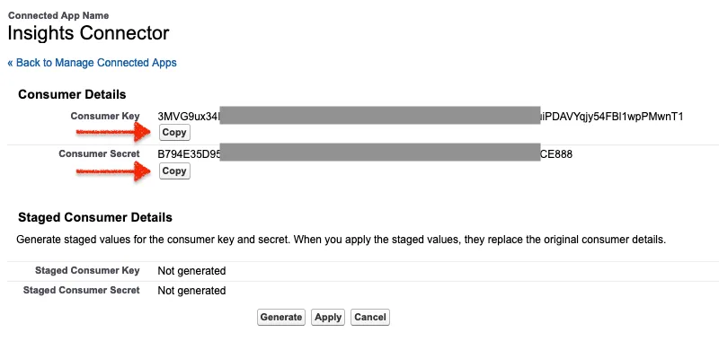 Copy Key and Secret